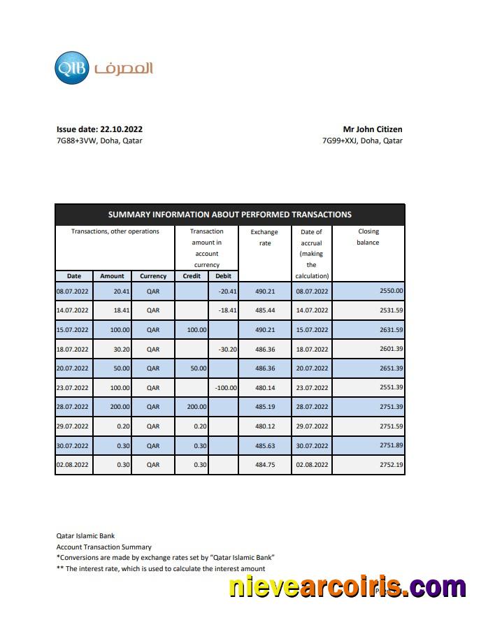 Qatar Qatar Islamic Bank statement xls